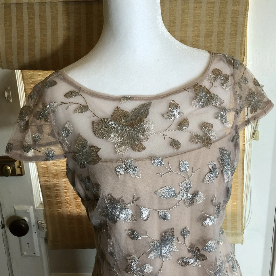 CALVIN KLEIN Embroidered Gown Blush Pink Sz 4 Floor Length Dress Cap Sleeve Prom - Image 4 of 4