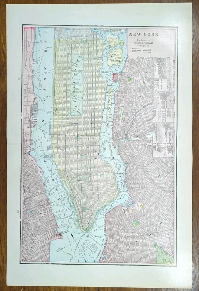 Vintage 1905 NEW YORK CITY NY Map 14"x22" ~ Old Antique Original MANHATTAN NYC - Image 2 of 4