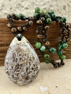 Madagascar Ocean Jasper VARIANT w/ African Jade Crystal Necklace Artisan Made