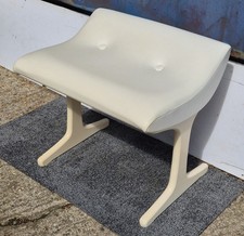 Vintage 1960s Austinsuite Bedroom Stool Wide White Vinyl Upholstered Curved Seat