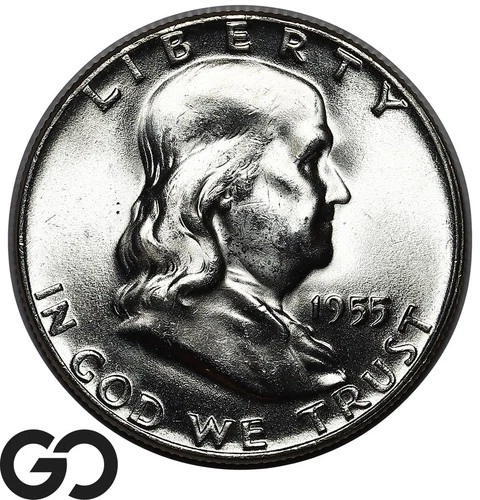 1955 Franklin Half Dollar, Full Bell Lines, Gem BU++ FBL