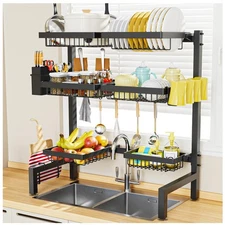 SNSLXH 3 Tiers 6 Baskets Dish Drying Rack, 24.8"-35.4",Over Sink Dish Drying ...