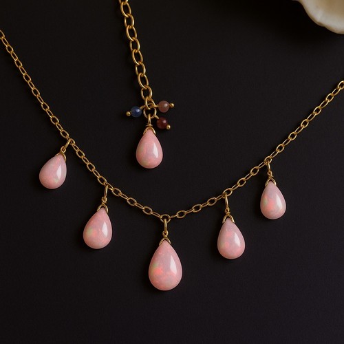 Pink Ethiopian opal Necklace, October Birthstone silver handmade jewelry - Picture 4 of 4