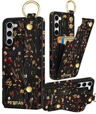 Galaxy S23 Plus Wallet Case with Grow Flower Design, Cute Girly Leather Cardhold