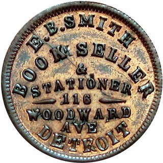 1863 Detroit Michigan Civil War Token E B Smith Book Seller R7 Rare Merchant