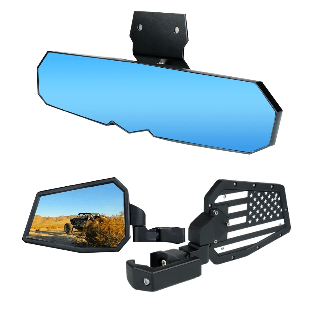 Aluminum UTV Side & Center Mirrors Set for Polaris RZR Ranger Can-Am X3 1.75-2"