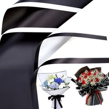 20 Sheets Black & White Flower Wrapping Paper FOIMAS
