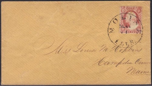 U.S. 1850's 3¢ ORANGE BROWN IMPERF TYPE II TIED MOLINE ILLS TO MAINE - Picture 1 of 2