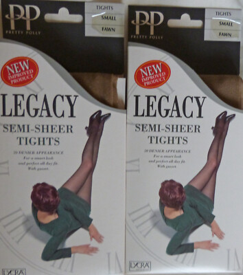 2 pairs of Pretty Polly Small Size Semi Sheer 20 Denier Legacy Tights in Fawn