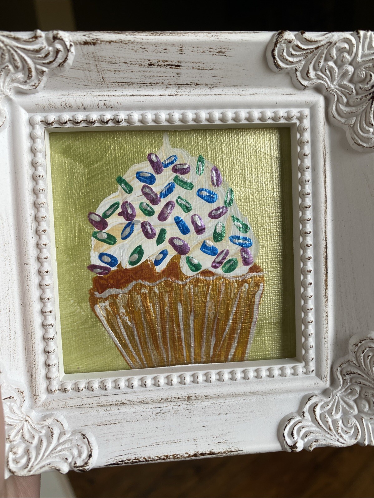 Cupcake Still Live Framed White original Painting , Miniature Small Mini-image