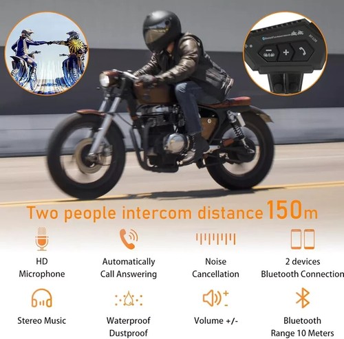 BT12B Motorcycle Helmet Headset, Wireless Bluetooth Riding Headphones, Handsfree - Picture 6 of 6