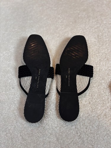 ZARA TRAFALUC Stripped Mules Black & White Flats 39 US 8 - Picture 9 of 10