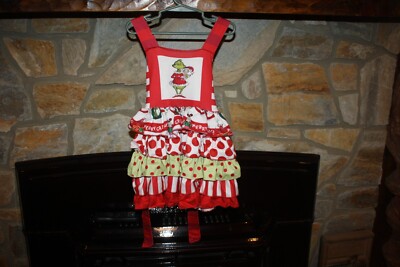 GIRLS 6-12 month CHRISTMAS The Grinch Stole Xmas RED Green White Ruffle DRESS