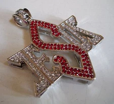 Men's Silver Finish With Red & Clear Stone Jesus Religious Fashion Hip Hop Charm