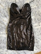 Rare London Black Cocktail Party Sequin Glitter Padded Bodycon Mini Dress M/10