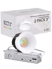 2 Pack LED 5CCT 3-inch Recessed Lights, Deep Anti-glare, Narrow Frame