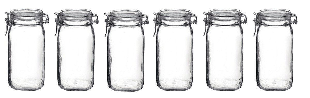 Bormioli 2-delige set 1,0L Original Fido weckpot met beugelsluiting en rubberen ring Bormioli 2-delige set 1,0L Original Fido weckpot met beugelsluiting en rubberen ring