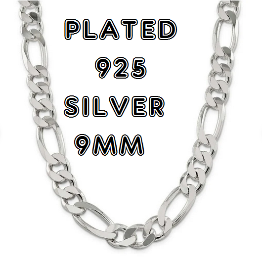 Manly 9MM thick FIGARO ITALIAN 925 Silver plate chain heavy 26 ...