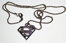 Superman S Chest Logo Silver Toned Stone Studded Metal Necklace NEW UNWORN