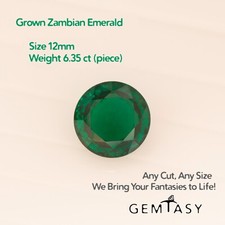 Cut stone - Emerald Zambian hydrothermal lab grown, 12mm 6.25-6.35ct