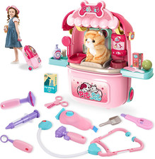 Pet Cat Care Carrier Suitcase Toy, 29PCS Vet Clinic and Doctor Kit for Kids, Pet