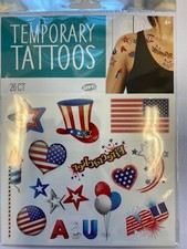 1 pack 26 Patriotic temporary Tattoos party supply 4th of July USA flags