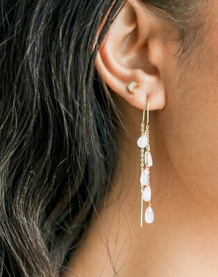Moonstone Earrings Rainbow Moonstone Threader Earrings Gemstone Dangle Earring