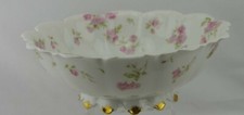 Haviland Limoges France Scalloped Edge Footed Bowl Pink Roses Vintage
