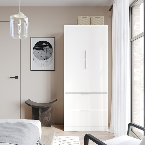 FUJI 2 Door 2 Drawer Minimalist Bedroom Wardrobe Storage & Hanging Rail 180cm - Picture 4 of 31