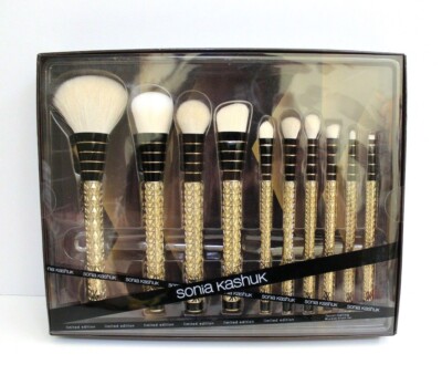 Sonia Kashuk Facet-Nating 10-Piece Brush Set Gold Black Limited Edition NEW
