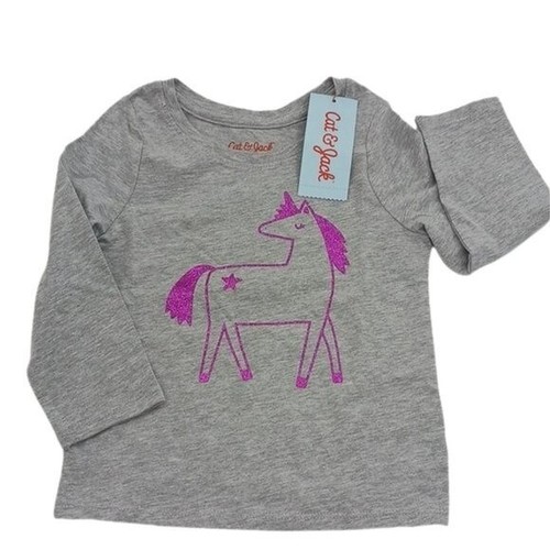 Cat & Jack Unicorn T Shirt Long Sleeve Glitter Crew Neck Baby Girl Size 12 M