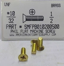 #10-32x1/2 Flat Head Phillips Machine Screws Solid Brass (25)