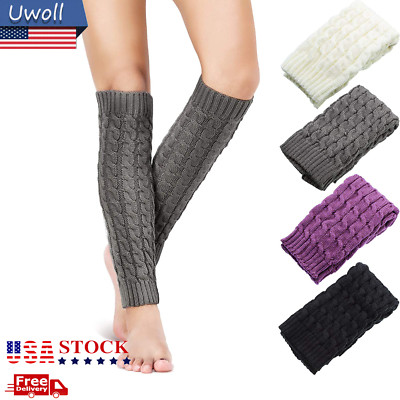 Women Winter Warm Crochet Leg Warmers Cable Knit Ladies Knitted Socks Legging US