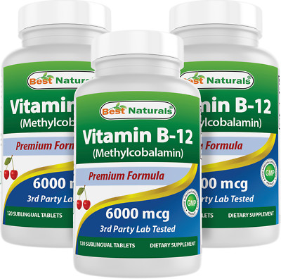 3 Pack Best Naturals Vitamin B-12 6000 mcg 120 Tablets
