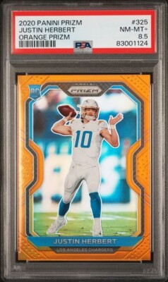 💥2020 Panini Orange Prizm 💎Justin Herbert #325 Chargers RC Rookie /249 PSA 8.5
