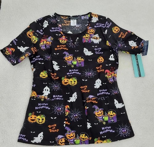 Cherokee Scrub Top Donna Taglia Small Happy Halloween Zucca Fantasma 2622C - Foto 3 di 13