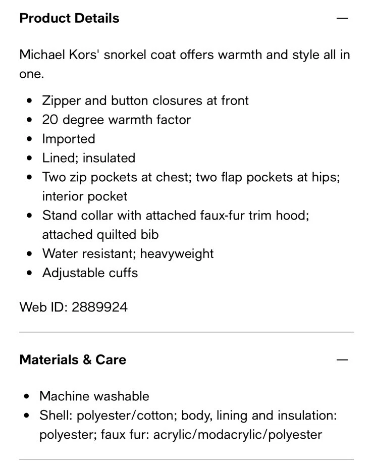 Parka bavaglino snorkeling Michael Kors nuova taglia media