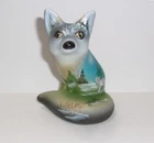 Fenton Glass Marble Wolf Pup & Cardinal Fox Figurine Ltd Ed #2/28 Kim Barley