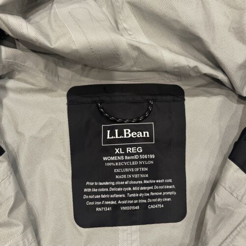 VTG LL Bean Hooded Raincoat Mid Length Womens XL Black Full Zip Long Trench - Picture 2 of 9