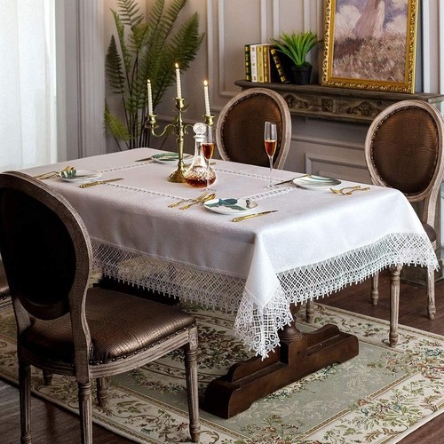 Rectangular Lace Table Cover 120x60 - Embroidered Elegance for Dinners & Parties - Picture 4 of 9