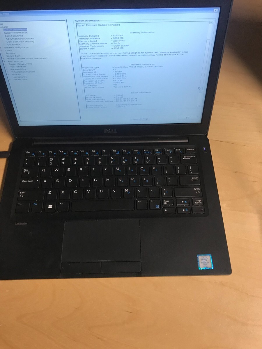 Dell Latitude 7280 Core i5-7300U @ 2.6GHz , 8GB RAM , NO HD, FOR
