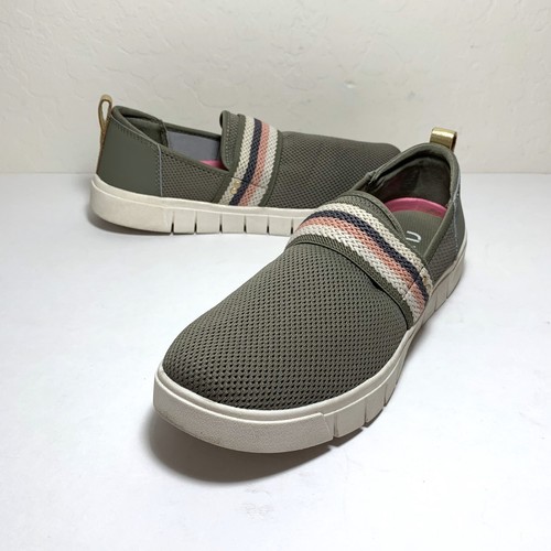 Ryka Haze Slip On Sneakers Flats Stripe Perforated Olive Green Size 7