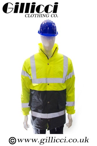 Bauunternehmer Sicherheit Hi High Vis Sichtbarkeit gelb orange lang gepolsterte Manteljacke - Bild 3 von 3