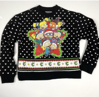 Nickelodeon Rugrats Light Up Ugly Christmas Sweater Chuckie Angelica Sz S Black
