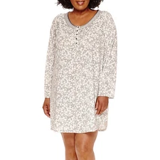 Earth Angels Long Sleeve Nightgown Sizes 2X, 3X New Msrp $48.00 Grey Multi