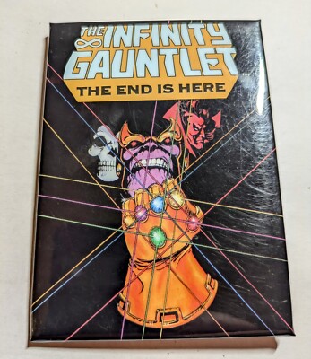 1991 VINTAGE MARVEL THE INFINITY GAUNTLET THE END IS HERE PIN 2 1/2'' X 3 1/2''