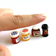 4 Dollhouse Miniature Kitchen Food Grocery Fruit Jam Condiment Bottle Set 1:12