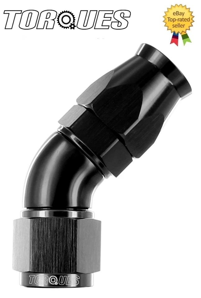 TORQUES AN -8 (AN8 JIC -8) 45 Degree ULTRAFLOW Teflon PTFE Hose Fitting Stealth Black