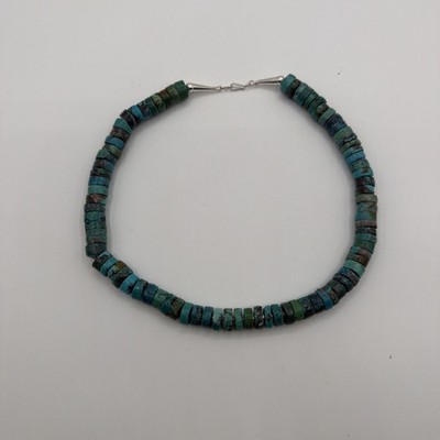 Native American Navajo Turquoise Sterling Silver Heishi Necklace 18 