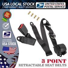 3-point Retractable Seat Belt Black Universal Fit For Driver Passenger Side